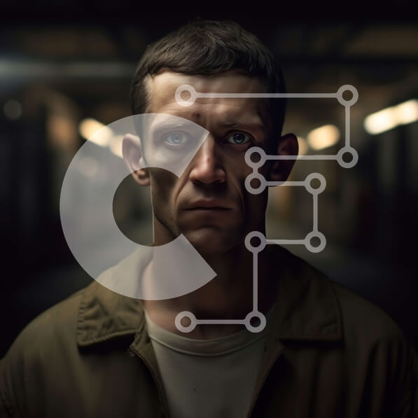 Intra Συλλεκτικό Ξύλινο Παζλ Plywood  4mm - Σοβαρός άνδρας με καφέ σακάκι και τζιν που στέκεται στον αμυδρά φωτισμένο διάδρομο Σε Ξύλινο Κουτί - Διαστάσεις Puzzle: 10x10 cm – 25 κομμάτια