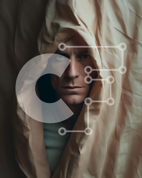 Intra Συλλεκτικό Ξύλινο Παζλ Plywood  4mm - Σοβαρός άνδρας με λευκό πουκάμισο που στέκεται πίσω από ένα σεντόνι - Φωτογραφία Αρχείου Σε Ξύλινο Κουτί - Διαστάσεις Puzzle: 10x10 cm – 25 κομμάτια