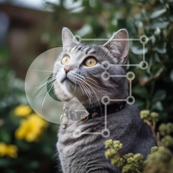 Intra Συλλεκτικό Ξύλινο Παζλ Plywood  4mm - Αξιολάτρευτη γκρίζα γάτα με κολάρο και κίτρινα μάτια Σε Ξύλινο Κουτί - Διαστάσεις: 10x10 cm – 25 κομμάτια