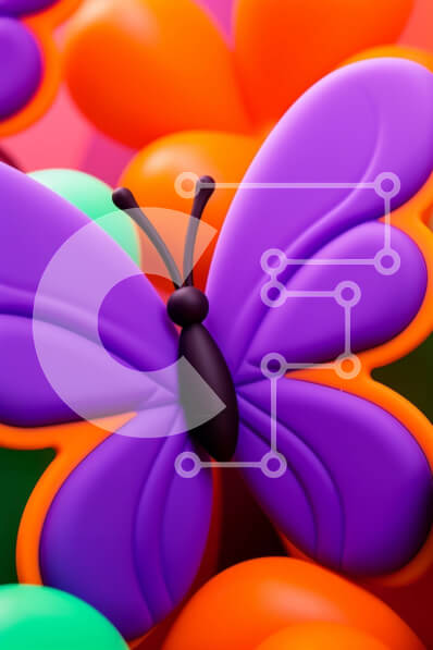 Σετ των 2 Intra Συλλεκτικό Ξύλινο Παζλ Plywood  4mm - Μωβ πεταλούδα και πολύχρωμα μπαλόνια Σε Ξύλινο Κουτί - Διαστάσεις: 10x10 cm – 25 κομμάτια