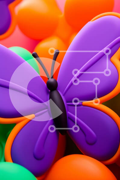 Intra Συλλεκτικό Ξύλινο Παζλ Plywood  4mm - Μωβ ειδώλιο πεταλούδας με πολύχρωμα μπαλόνια Σε Ξύλινο Κουτί - Διαστάσεις Puzzle: 10x10 cm – 25 κομμάτια