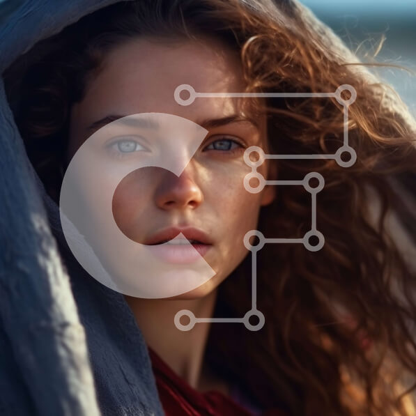 Intra Συλλεκτικό Ξύλινο Παζλ Plywood  4mm - Σοβαρή νεαρή γυναίκα με σγουρά μαλλιά με γκρι κουκούλα που κοιτάζει την κάμερα Σε Ξύλινο Κουτί - Διαστάσεις Puzzle: 10x10 cm – 25 κομμάτια