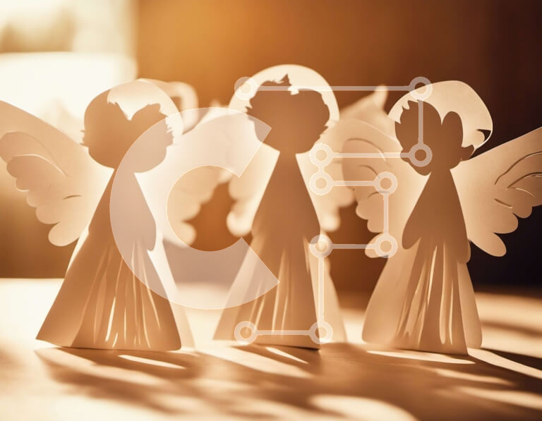 Intra Συλλεκτικό Ξύλινο Παζλ Plywood  4mm - Ομάδα τριών χάρτινων αγγέλων με φωτοστέφανα και απλωμένα φτερά Σε Ξύλινο Κουτί - Διαστάσεις Puzzle: 10x10 cm – 25 κομμάτια