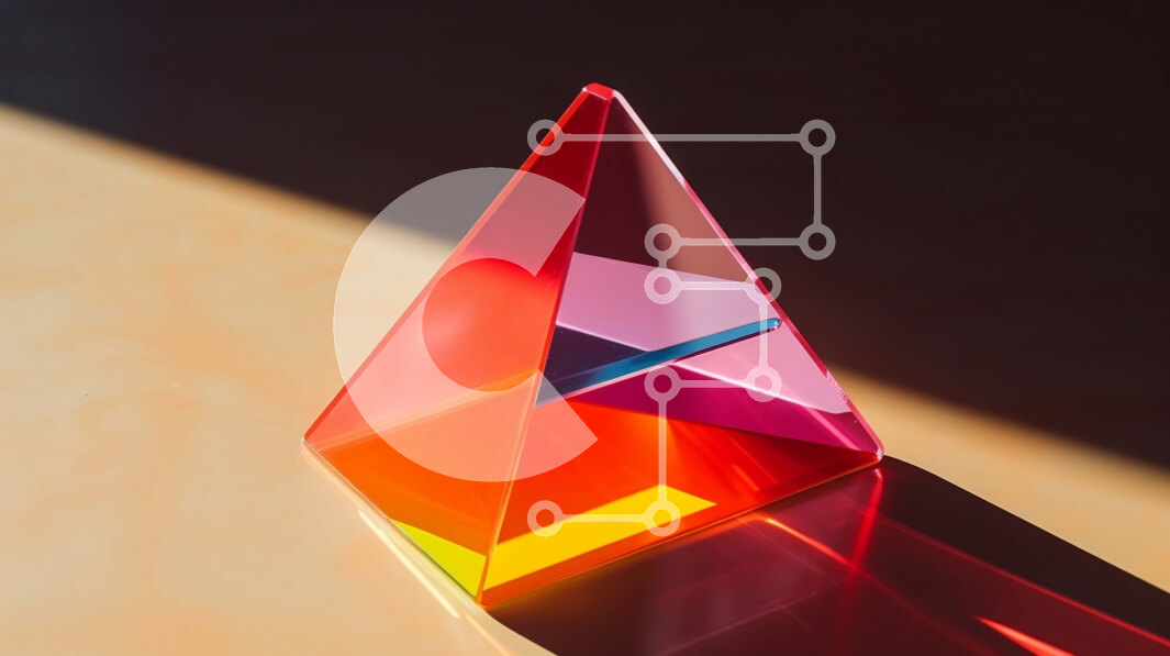 Intra Συλλεκτικό Ξύλινο Παζλ Plywood  4mm - Πολύχρωμο γυάλινο τρίγωνο αντικείμενο σε πορτοκαλί τραπέζι Σε Ξύλινο Κουτί - Διαστάσεις: 10x10 cm – 25 κομμάτια