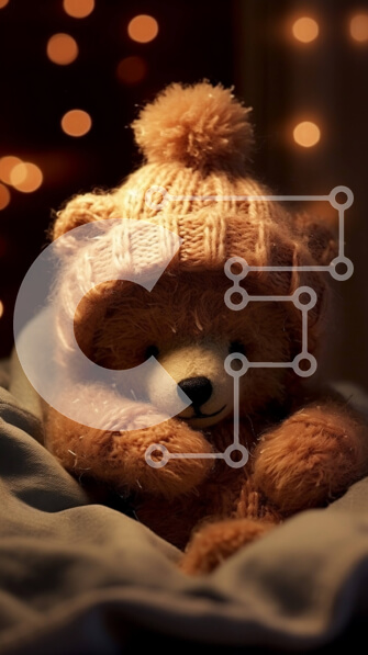 Intra Συλλεκτικό Ξύλινο Παζλ Plywood  4mm - Αξιολάτρευτη εικόνα ενός αρκουδάκι με ένα πλεκτό καπέλο που κάθεται σε ένα κρεβάτι Σε Ξύλινο Κουτί - Διαστάσεις: 10x10 cm – 25 κομμάτια