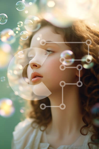 Intra Συλλεκτικό Ξύλινο Παζλ Plywood  4mm - Ονειρική εικόνα ενός κοριτσιού που κοιτάζει τις φυσαλίδες Σε Ξύλινο Κουτί - Διαστάσεις Puzzle: 10x10 cm – 25 κομμάτια