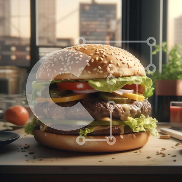 Σετ των 2 Intra Συλλεκτικό Ξύλινο Παζλ Plywood  4mm - Καταπληκτικό χάμπουργκερ με θέα στον ορίζοντα της πόλης Σε Ξύλινο Κουτί - Διαστάσεις: 10x10 cm – 25 κομμάτια