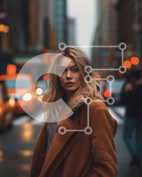 Intra Συλλεκτικό Ξύλινο Παζλ Plywood  4mm - Ουδέτερη έκφραση της γυναίκας που στέκεται στην οδό της πόλης στο σούρουπο Σε Ξύλινο Κουτί - Διαστάσεις Puzzle: 10x10 cm – 25 κομμάτια