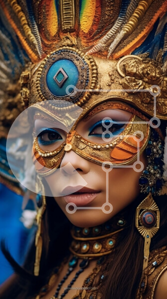 Intra Συλλεκτικό Ξύλινο Παζλ Plywood  4mm - Εκπληκτική φωτογραφία γυναίκας που φορά πολύχρωμο φτερωτό κάλυμμα κεφαλής και περίτεχνο μακιγιάζ Σε Ξύλινο Κουτί - Διαστάσεις Puzzle: 10x10 cm – 25 κομμάτια