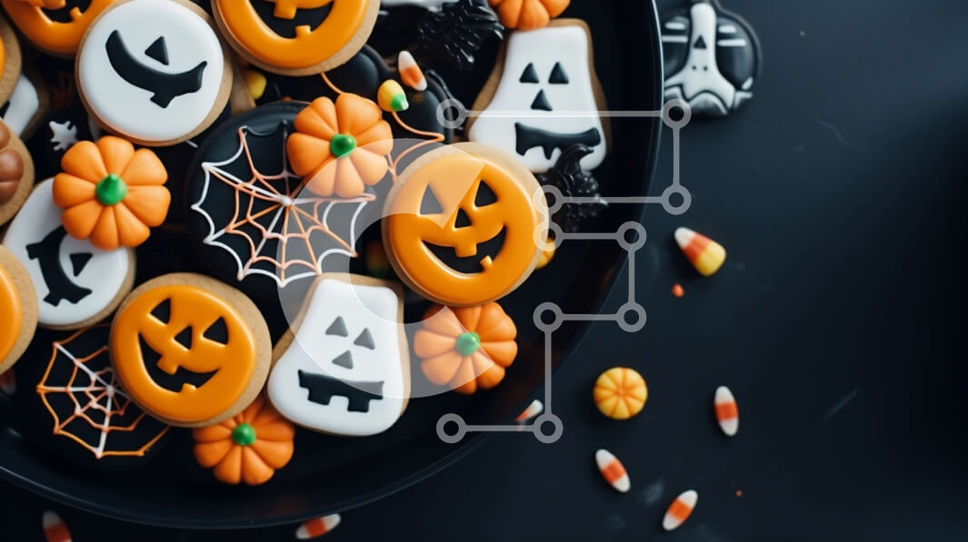 Σετ των 2 Intra Συλλεκτικό Ξύλινο Παζλ Plywood  4mm - Διακοσμημένα μπισκότα αποκριών σε πορτοκαλί φόντο Σε Ξύλινο Κουτί - Διαστάσεις: 10x10 cm – 25 κομμάτια