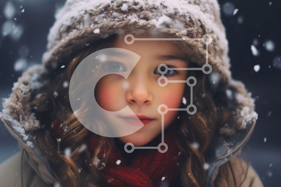 Intra Συλλεκτικό Ξύλινο Παζλ Plywood  4mm - Πορτρέτο ενός νεαρού κοριτσιού στο χιόνι με κόκκινο κασκόλ και καφέ καπέλο Σε Ξύλινο Κουτί - Διαστάσεις Puzzle: 10x10 cm – 25 κομμάτια