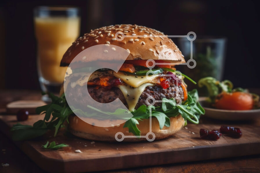 Σετ των 2 Intra Συλλεκτικό Ξύλινο Παζλ Plywood  4mm - Νόστιμο Cheeseburger με μαρούλι, ντομάτα και σάλτσα κράνμπερι Σε Ξύλινο Κουτί - Διαστάσεις: 10x10 cm – 25 κομμάτια