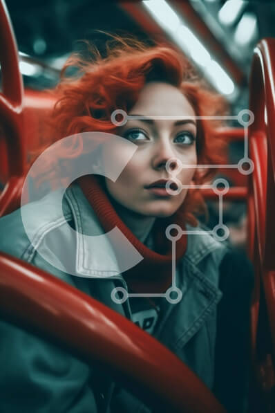 Intra Συλλεκτικό Ξύλινο Παζλ Plywood  4mm - Σοβαρή κοκκινομάλλα γυναίκα με γκρι μπουφάν στον πάγκο του μετρό Σε Ξύλινο Κουτί - Διαστάσεις Puzzle: 10x10 cm – 25 κομμάτια