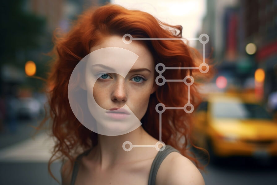 Intra Συλλεκτικό Ξύλινο Παζλ Plywood  4mm - Κομψή νεαρή γυναίκα που κοιτάζει μακριά στην οδό της πόλης Σε Ξύλινο Κουτί - Διαστάσεις Puzzle: 10x10 cm – 25 κομμάτια