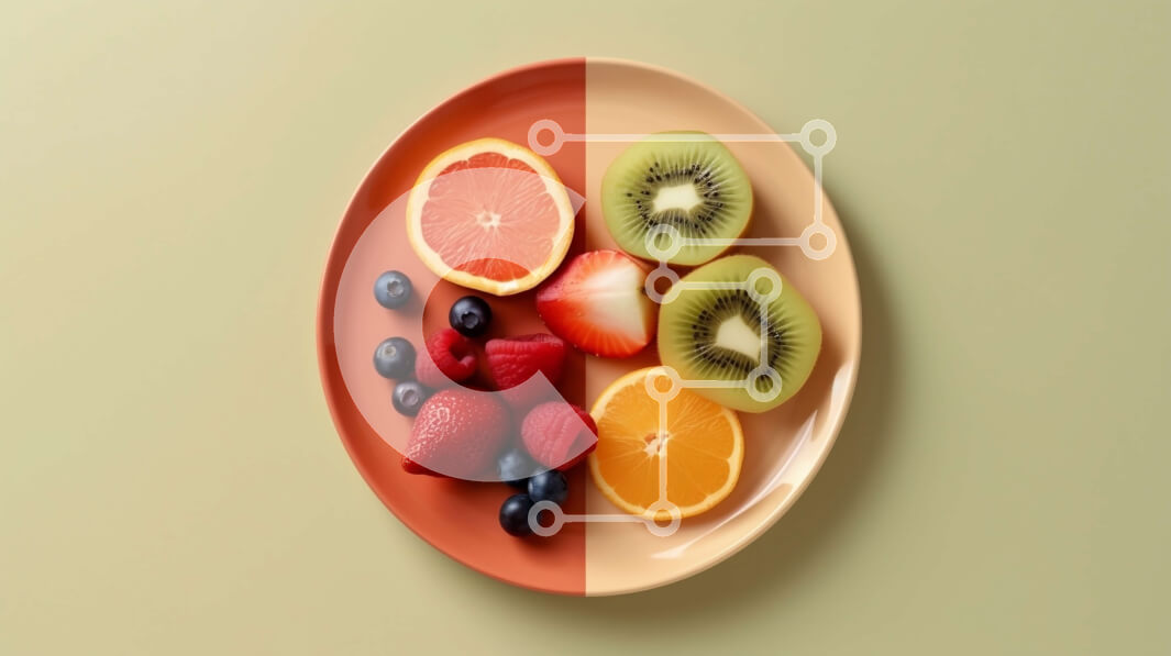 Σετ των 2 Intra Συλλεκτικό Ξύλινο Παζλ Plywood  4mm - Νόστιμο πιάτο με κομμένο ακτινίδιο, πορτοκάλια και σταφύλια Σε Ξύλινο Κουτί - Διαστάσεις: 10x10 cm – 25 κομμάτια