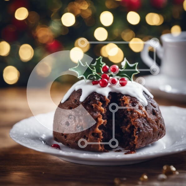 Σετ των 2 Intra Συλλεκτικό Ξύλινο Παζλ Plywood  4mm - Εορταστικό κέικ σοκολάτας με γλάσο και φύλλα πουρνάρι σε λευκό πιάτο Σε Ξύλινο Κουτί - Διαστάσεις: 10x10 cm – 25 κομμάτια