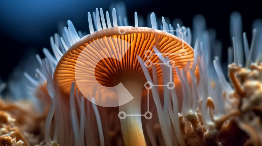 Intra Συλλεκτικό Ξύλινο Παζλ Plywood  4mm - Όμορφη εικόνα ενός μανιταριού με λευκά σπόρια και πορτοκαλί βράγχια Σε Ξύλινο Κουτί - Διαστάσεις: 10x10 cm – 25 κομμάτια