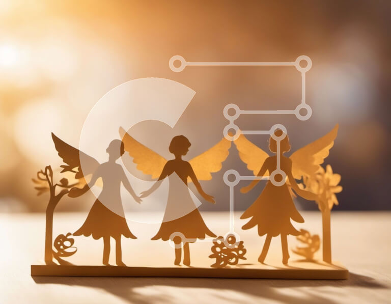 Intra Συλλεκτικό Ξύλινο Παζλ Plywood  4mm - Λαμπεροί άγγελοι με φτερά σε ξύλινη επιφάνεια Σε Ξύλινο Κουτί - Διαστάσεις Puzzle: 10x10 cm – 25 κομμάτια