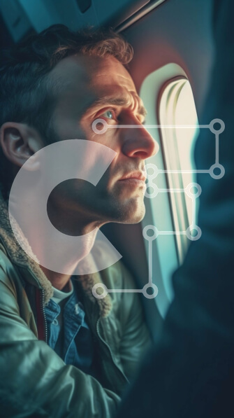 Intra Συλλεκτικό Ξύλινο Παζλ Plywood  4mm - Άνδρας που κάθεται σε κάθισμα παραθύρου αεροπλάνου κοιτάζοντας έξω Σε Ξύλινο Κουτί - Διαστάσεις Puzzle: 10x10 cm – 25 κομμάτια