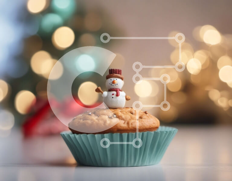 Σετ των 2 Intra Συλλεκτικό Ξύλινο Παζλ Plywood  4mm - Cupcake με χριστουγεννιάτικο θέμα με διακόσμηση Χιονάνθρωπος Σε Ξύλινο Κουτί - Διαστάσεις: 10x10 cm – 25 κομμάτια