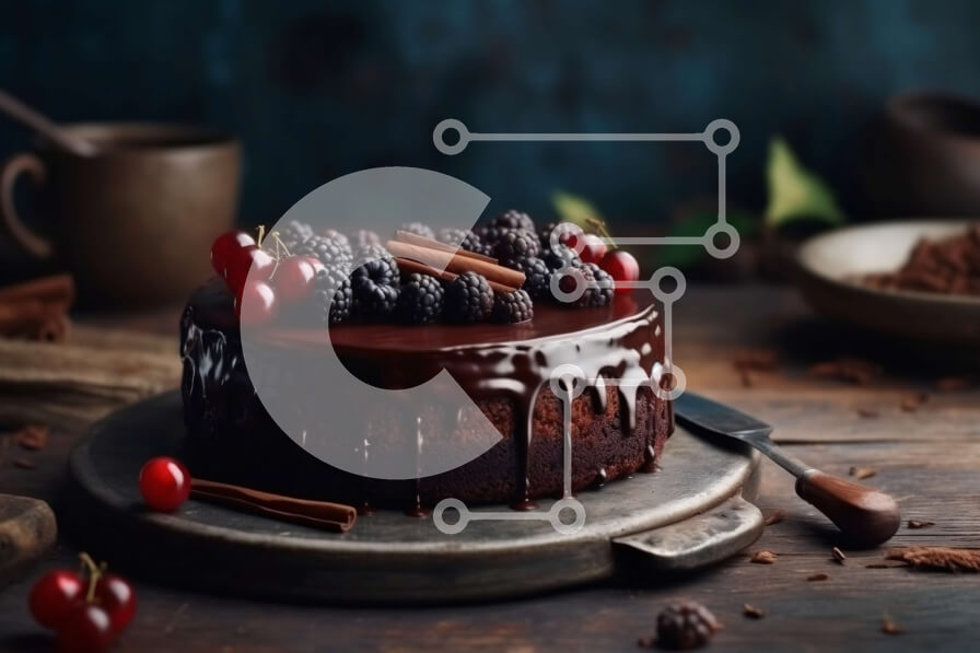 Σετ των 2 Intra Συλλεκτικό Ξύλινο Παζλ Plywood  4mm - Εικόνα ενός λαχταριστού κέικ σοκολάτας με φρέσκα μούρα σε ένα ξύλινο τραπέζι Σε Ξύλινο Κουτί - Διαστάσεις: 10x10 cm – 25 κομμάτια