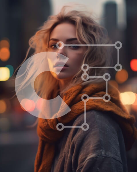 Intra Συλλεκτικό Ξύλινο Παζλ Plywood  4mm - Κομψή νεαρή γυναίκα που στέκεται στην οδό της πόλης στο σούρουπο Σε Ξύλινο Κουτί - Διαστάσεις Puzzle: 10x10 cm – 25 κομμάτια