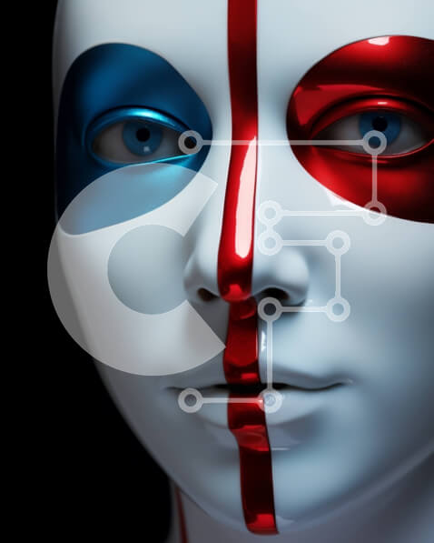 Intra Συλλεκτικό Ξύλινο Παζλ Plywood  4mm - Μανεκέν με κόκκινο και μπλε ριγέ πρόσωπο Σε Ξύλινο Κουτί - Διαστάσεις Puzzle: 10x10 cm – 25 κομμάτια