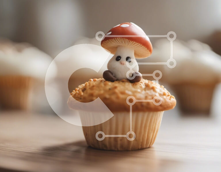 Σετ των 2 Intra Συλλεκτικό Ξύλινο Παζλ Plywood  4mm - Μικρό Cupcake με μανιτάρια σε ένα τραπέζι Σε Ξύλινο Κουτί - Διαστάσεις: 10x10 cm – 25 κομμάτια