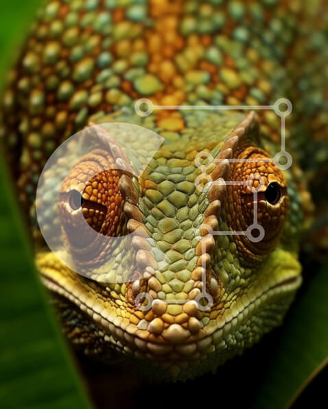 Σετ των 2 Intra Συλλεκτικό Ξύλινο Παζλ Plywood  4mm - Εκπληκτική εικόνα του προσώπου και της γλώσσας ενός χαμαιλέοντα Σε Ξύλινο Κουτί - Διαστάσεις: 10x10 cm – 25 κομμάτια