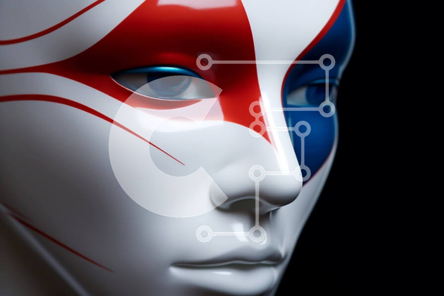 Intra Συλλεκτικό Ξύλινο Παζλ Plywood  4mm - Ριγέ μανεκέν προσώπου με κόκκινο, λευκό και μπλε χρώμα Σε Ξύλινο Κουτί - Διαστάσεις Puzzle: 10x10 cm – 25 κομμάτια