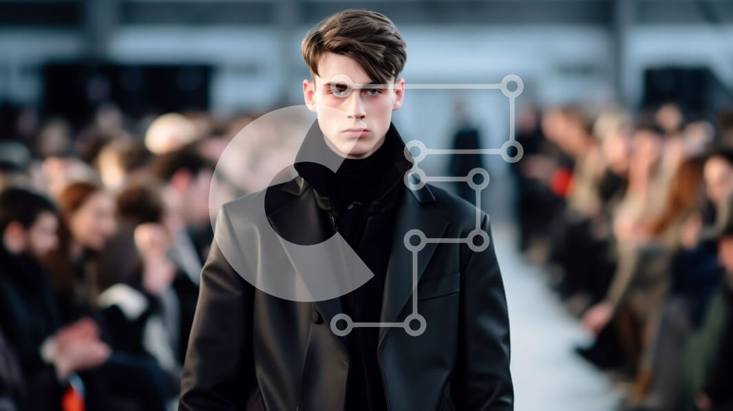 Intra Συλλεκτικό Ξύλινο Παζλ Plywood  4mm - Κομψός άνδρας που περπατά στην πασαρέλα με μαύρο παλτό και κασκόλ Σε Ξύλινο Κουτί - Διαστάσεις Puzzle: 10x10 cm – 25 κομμάτια