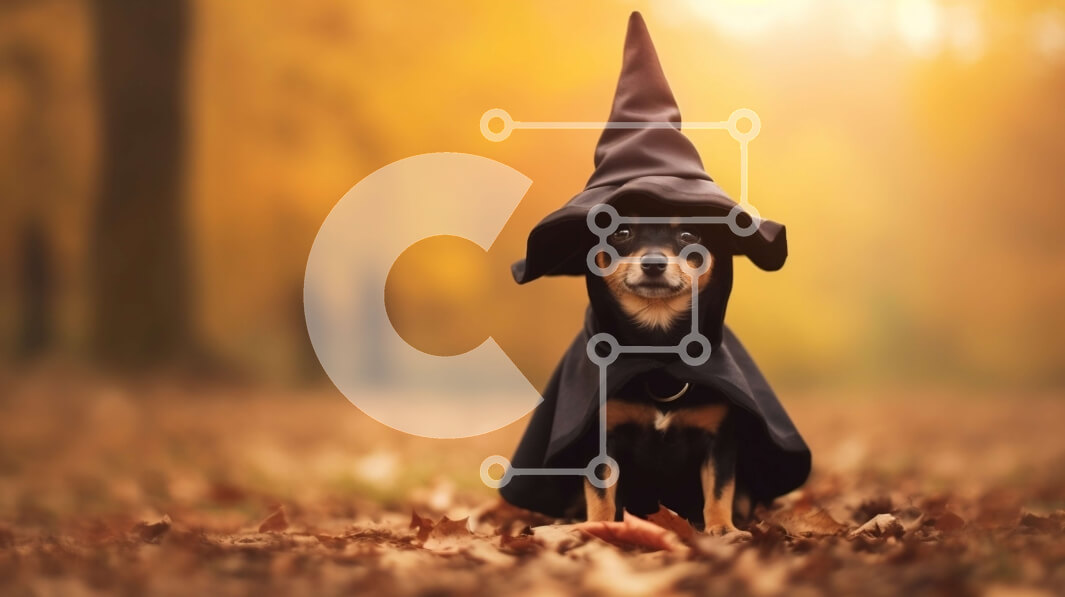 Σετ των 2 Intra Συλλεκτικό Ξύλινο Παζλ Plywood  4mm - Αξιολάτρευτο σκυλί με καπέλο μάγισσας με πεσμένα φύλλα Σε Ξύλινο Κουτί - Διαστάσεις: 10x10 cm – 25 κομμάτια