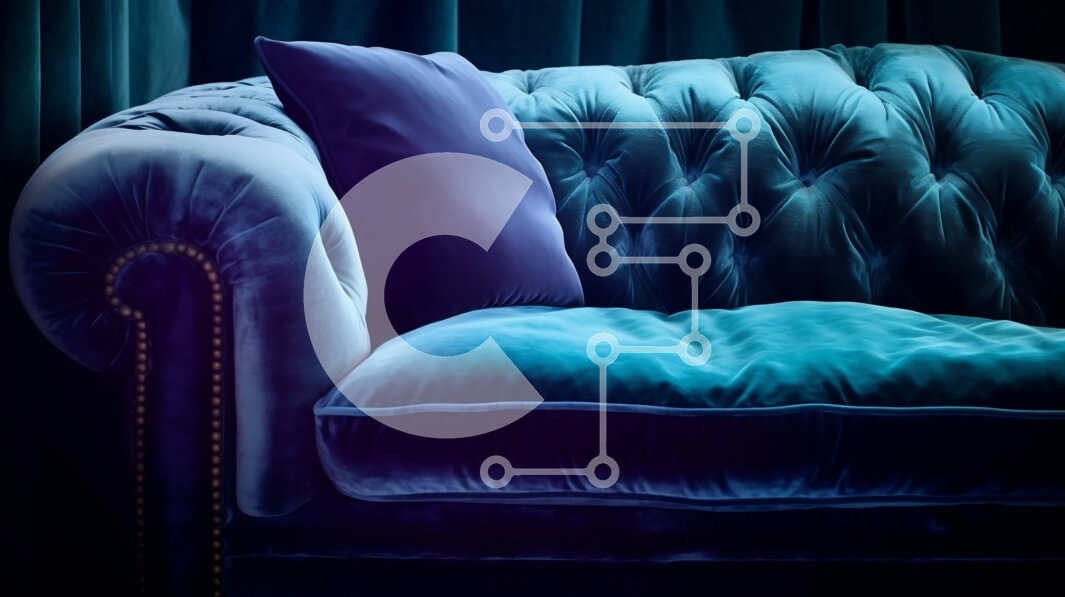 Intra Συλλεκτικό Ξύλινο Παζλ Plywood  4mm - Κομψός μπλε βελούδινος καναπές με χρυσές πινελιές Σε Ξύλινο Κουτί - Διαστάσεις Puzzle: 10x10 cm – 25 κομμάτια