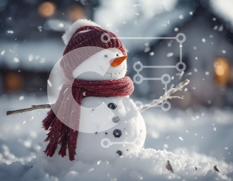 Intra Συλλεκτικό Ξύλινο Παζλ Plywood  4mm - Χιονάνθρωπος στο χιόνι με κόκκινο κασκόλ και καπέλο Σε Ξύλινο Κουτί - Διαστάσεις Puzzle: 10x10 cm – 25 κομμάτια