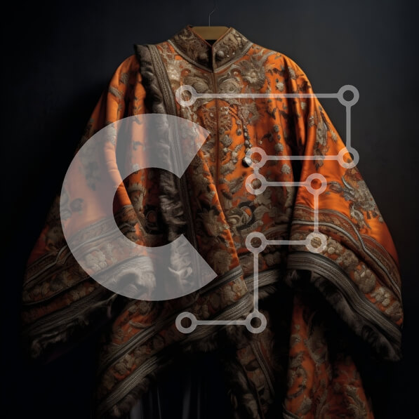 Σετ των 2 Intra Συλλεκτικό Ξύλινο Παζλ Plywood  4mm - Εκπληκτική κεντημένη ρόμπα σε πορτοκαλί και καφέ χρώμα με κρόσια Σε Ξύλινο Κουτί - Διαστάσεις: 10x10 cm – 25 κομμάτια