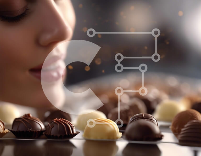 Σετ των 2 Intra Συλλεκτικό Ξύλινο Παζλ Plywood  4mm - Γυναίκα που κοιτάζει μια ποικιλία από σοκολάτες Σε Ξύλινο Κουτί - Διαστάσεις: 10x10 cm – 25 κομμάτια