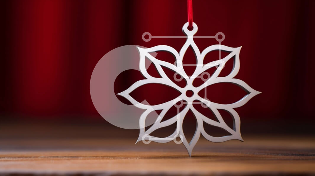 Intra Συλλεκτικό Ξύλινο Παζλ Plywood  4mm - Ασημένιο στολίδι με νιφάδα χιονιού που κρέμεται από κόκκινη κουρτίνα Σε Ξύλινο Κουτί - Διαστάσεις: 10x10 cm – 25 κομμάτια