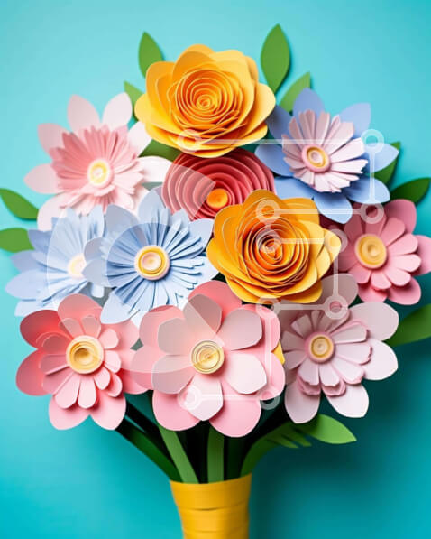 Intra Συλλεκτικό Ξύλινο Παζλ Plywood  4mm - Πολύχρωμο χάρτινο μπουκέτο λουλουδιών με κουμπιά Σε Ξύλινο Κουτί - Διαστάσεις Puzzle: 10x10 cm – 25 κομμάτια