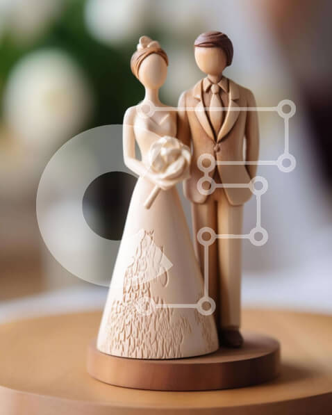 Intra Συλλεκτικό Ξύλινο Παζλ Plywood  4mm - Κομψό κάλυμμα γαμήλιας τούρτας με ειδώλια νύφης και γαμπρού Σε Ξύλινο Κουτί - Διαστάσεις: 10x10 cm – 25 κομμάτια