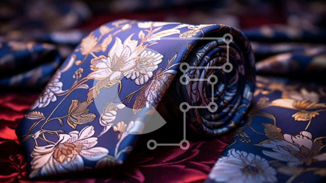 Intra Συλλεκτικό Ξύλινο Παζλ Plywood  4mm - Κομψή μπλε φλοράλ μοτίβο γραβάτα σε ζωηρό κόκκινο φόντο Σε Ξύλινο Κουτί - Διαστάσεις Puzzle: 10x10 cm – 25 κομμάτια