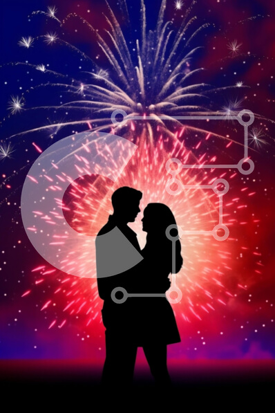 Intra Συλλεκτικό Ξύλινο Παζλ Plywood  4mm - Ρομαντικό φιλί παραμονής Πρωτοχρονιάς με επίδειξη πυροτεχνημάτων Σε Ξύλινο Κουτί - Διαστάσεις: 10x10 cm – 25 κομμάτια