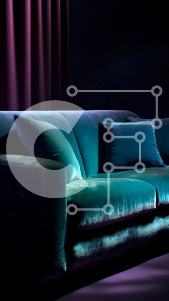 Intra Συλλεκτικό Ξύλινο Παζλ Plywood  4mm - Κομψός και άνετος καναπές από μπλε βελούδο με μοντέρνο σχεδιασμό Σε Ξύλινο Κουτί - Διαστάσεις Puzzle: 10x10 cm – 25 κομμάτια