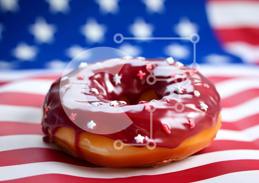 Σετ των 2 Intra Συλλεκτικό Ξύλινο Παζλ Plywood  4mm - Πατριωτικό γυαλισμένο ντόνατ σε φόντο αμερικανικής σημαίας Σε Ξύλινο Κουτί - Διαστάσεις: 10x10 cm – 25 κομμάτια