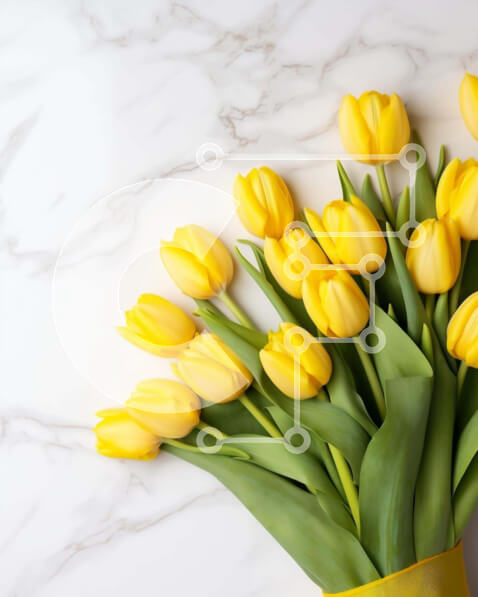 Intra Συλλεκτικό Ξύλινο Παζλ Plywood  4mm - Βάζο με κίτρινες τουλίπες σε μαρμάρινο τραπέζι Σε Ξύλινο Κουτί - Διαστάσεις: 10x10 cm – 25 κομμάτια