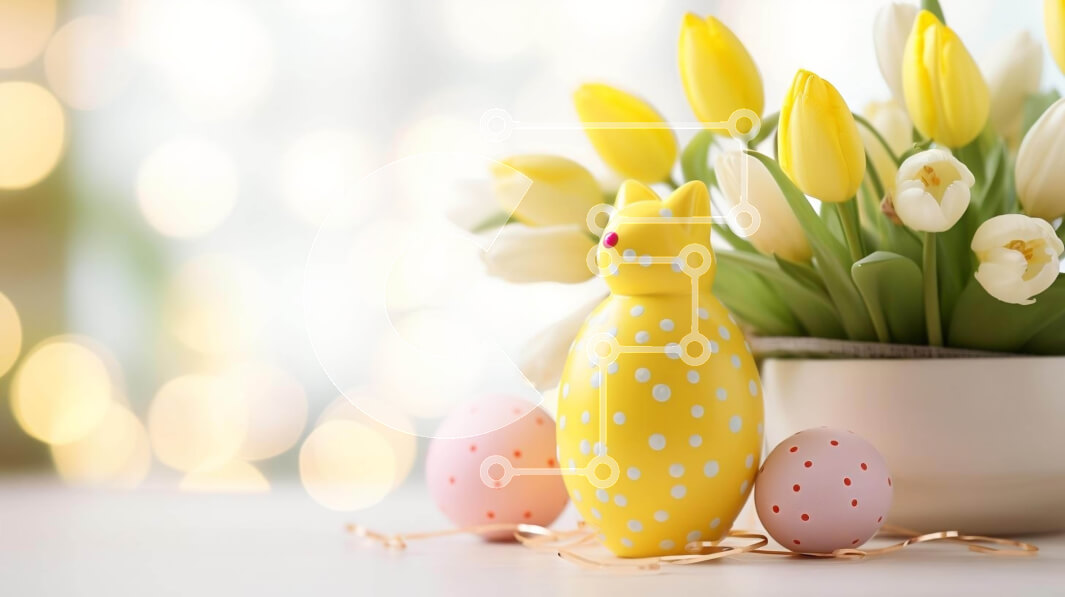 Intra Συλλεκτικό Ξύλινο Παζλ Plywood  4mm - Διακόσμηση πασχαλινών τραπεζιών με τουλίπες και ειδώλιο λαγουδάκι Σε Ξύλινο Κουτί - Διαστάσεις: 10x10 cm – 25 κομμάτια