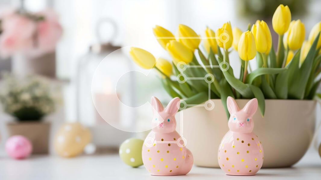 Intra Συλλεκτικό Ξύλινο Παζλ Plywood  4mm - Πασχαλινά ειδώλια λαγουδάκι και κίτρινες τουλίπες Σε Ξύλινο Κουτί - Διαστάσεις: 10x10 cm – 25 κομμάτια