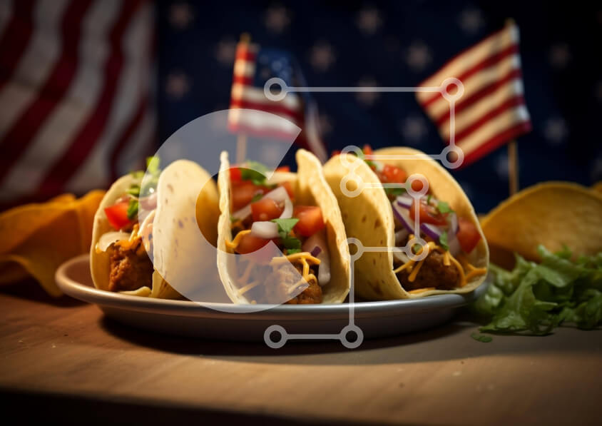 Σετ των 2 Intra Συλλεκτικό Ξύλινο Παζλ Plywood  4mm - Αμερικανική σημαία με tacos, πατατάκια και σάλσα Σε Ξύλινο Κουτί - Διαστάσεις: 10x10 cm – 25 κομμάτια