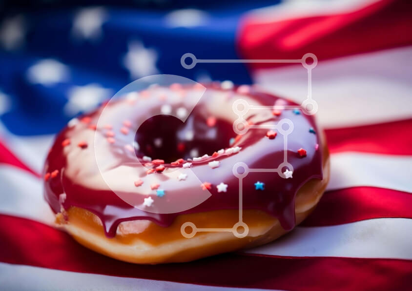 Σετ των 2 Intra Συλλεκτικό Ξύλινο Παζλ Plywood  4mm - Πατριωτικό ντόνατ 4ης Ιουλίου στην αμερικανική σημαία Σε Ξύλινο Κουτί - Διαστάσεις: 10x10 cm – 25 κομμάτια