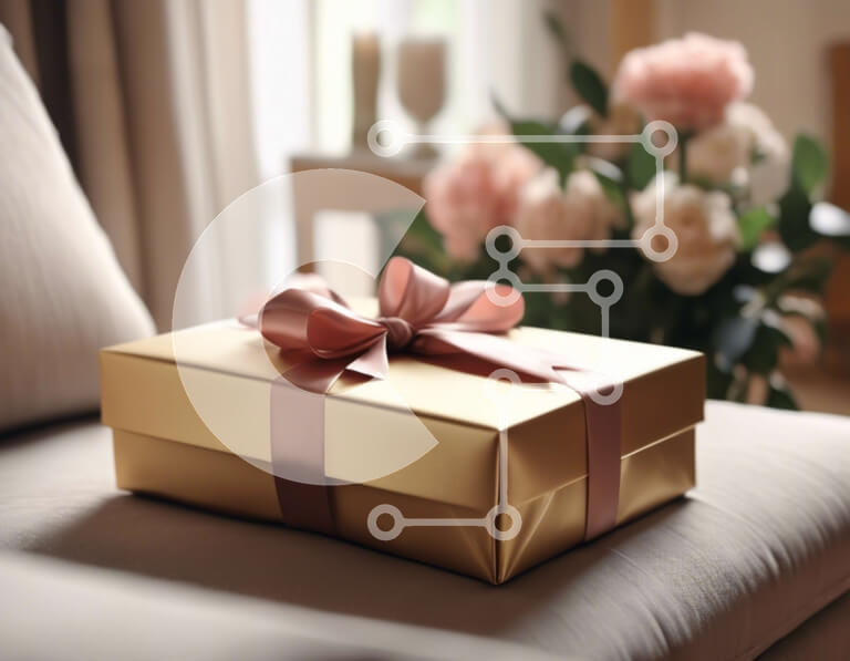 Intra Συλλεκτικό Ξύλινο Παζλ Plywood  4mm - Χρυσό κουτί δώρου με λουλούδια σε καναπέ Σε Ξύλινο Κουτί - Διαστάσεις: 10x10 cm – 25 κομμάτια