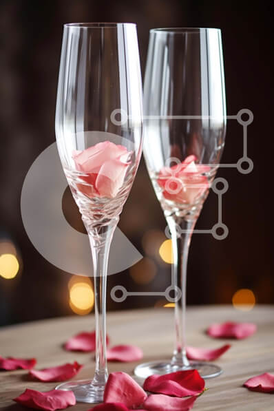 Σετ των 2 Intra Συλλεκτικό Ξύλινο Παζλ Plywood  4mm - Ρομαντικά ποτήρια κρασιού με ροδόνερο και πέταλα σε ξύλινο τραπέζι Σε Ξύλινο Κουτί - Διαστάσεις: 10x10 cm – 25 κομμάτια